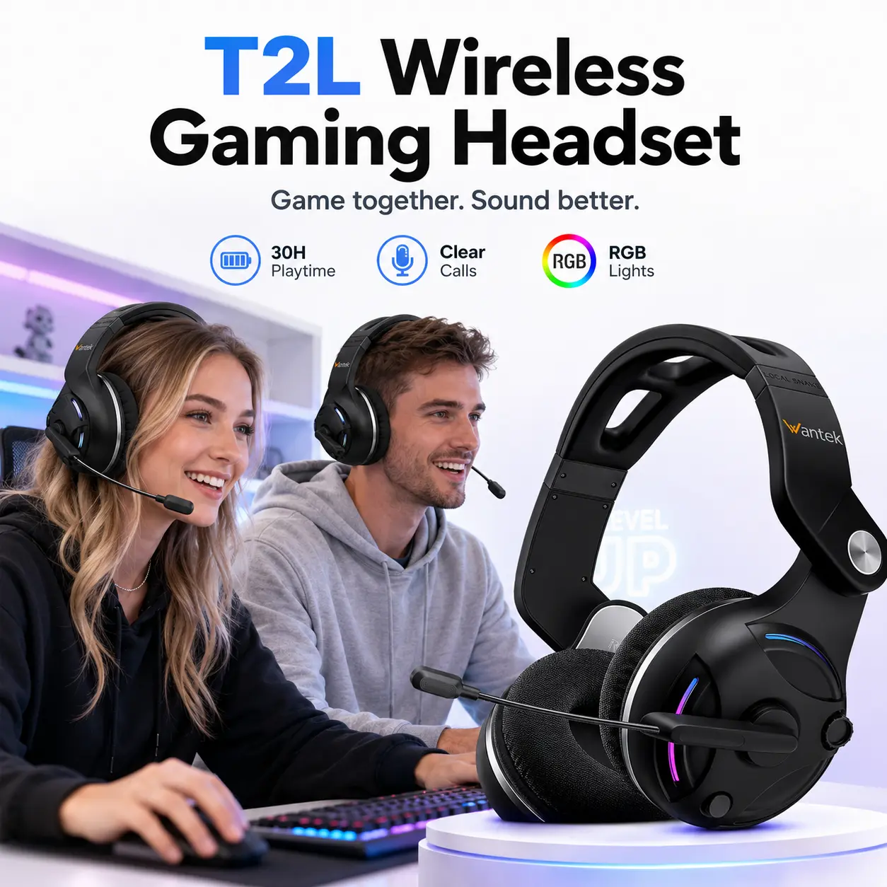 【Prime Pick】Gaming Headset, Wireless Headset with Microphone for PC, Bluetooth Headset with Noise Canceling Microphone & HI-FI Stereo Sound, USB Wireless Headset for Laptop, 48 Hrs Working Time headphones Audio  Electronic headphones gaming earbuds