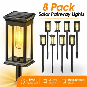 APZZLOXH 2/4/6/8/12Pack Solar Pathway Lights Outdoor, Waterproof LED Garden Lights with Adjustable Height, Auto On/Off, Solar Yard Lights for Walkway Patio Lawn Driveway