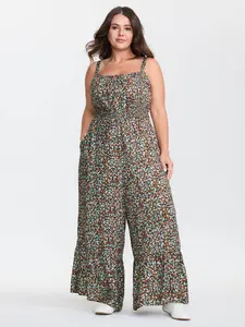 【Summer Turn-Up】BlOOMCHIC Plus Size Supersoft Micro-Floral Print Ruffled Jumpsuit [M-6X] 2026 Summer Pick for Mother's Day