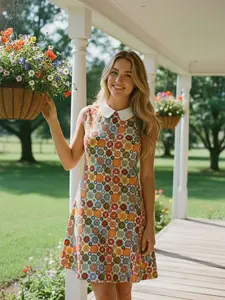 ORANGE 1960S DAISY PETER PAN COLLAR DRESS Summer Casual Wear Women Womenswear