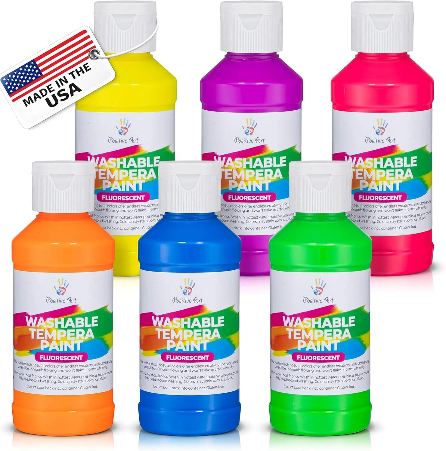 Washable Kids' Tempera Paint Kit - 6-Color, 4 oz Bottles, Multi Color Packs, Arts and Crafts Supplies, Homeschool Crafting Set, Made in USA - Choose Neon, Metallic or Pearlescent