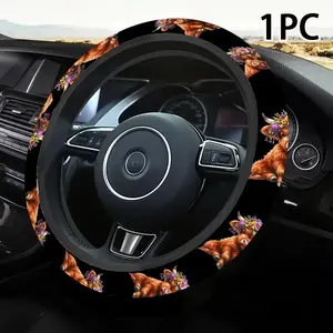 1pc 1.6 x 15 inch Floral Highland Cow car steering wheel cover, non-slip and comfortable, car interior accessory, Car accessories, no inner ring, easy to install and remove, suitable for all car models, a gift for car enthusiasts, 2.05LYY-16
