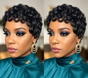 Pixie Cut Wigs Pin Curl Pixie Cut Wig Short Bomb Curly Wig  Short Pixie Cut Glueless Wigs    Perfect for Daily Wear and Fashion Wig for Black Women