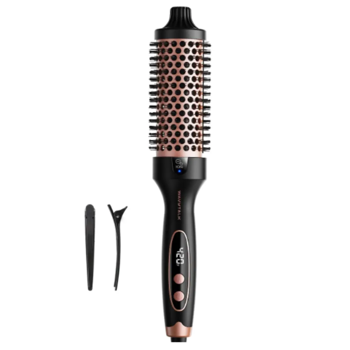 Wavytalk Thermal Brush Blowout Boost 1.5″ Heat Round Brush for Blowout Look | Negative Ion Technology, Tourmaline Ceramic, 5 Temperature Settings Dual Voltage, Less Damage, Rose Gold