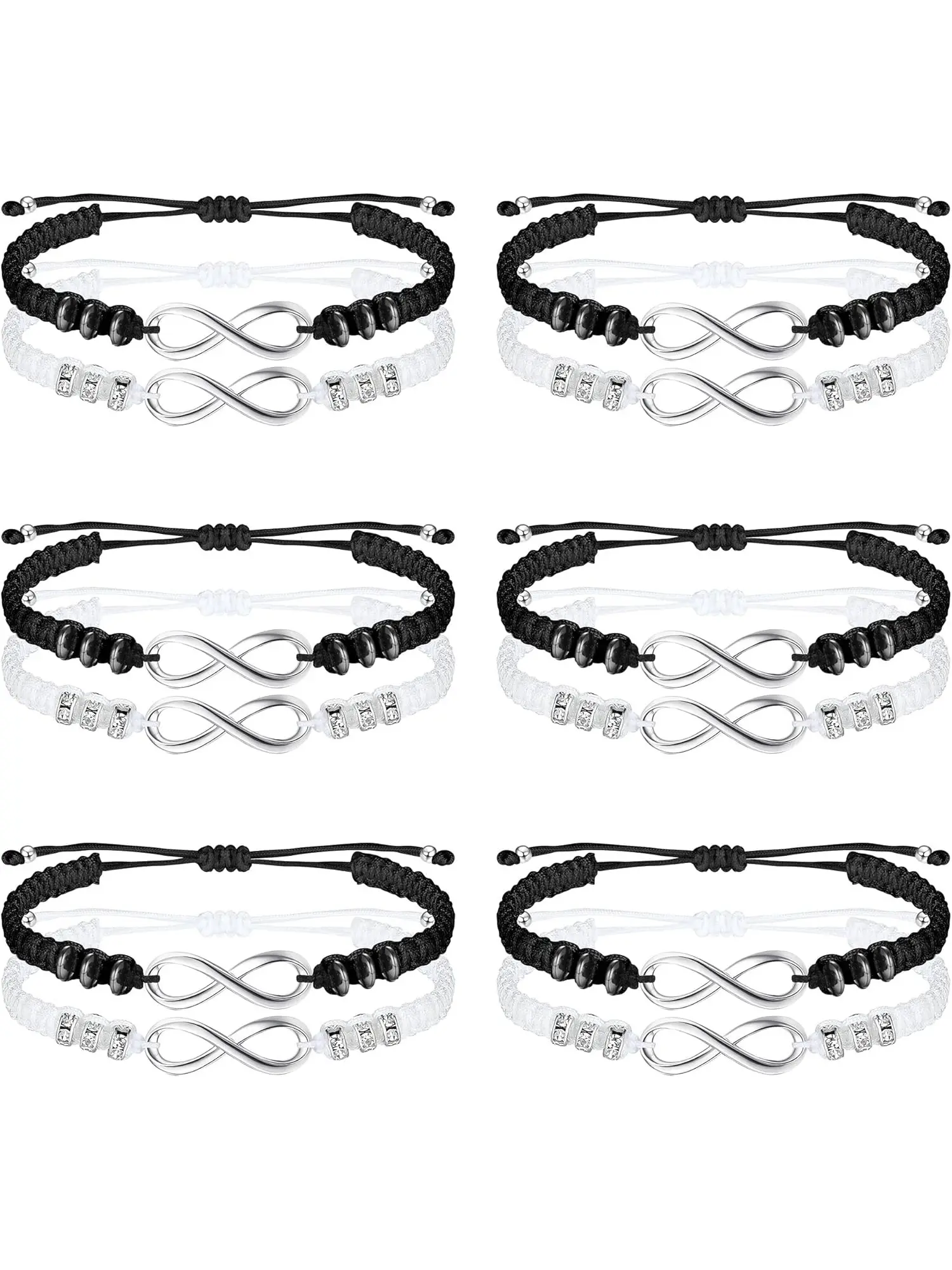 Stylish 12 Pcs White Black Friendship Bracelets Infinity YinYang Friendship Woven Rope Alloy Bracelets for Women Men Matching Braided Adjustable Bracelets for Friends Couples