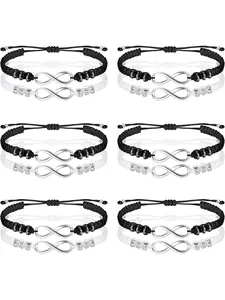 Stylish 12 Pcs White Black Friendship Bracelets Infinity YinYang Friendship Woven Rope Alloy Bracelets for Women Men Matching Braided Adjustable Bracelets for Friends Couples