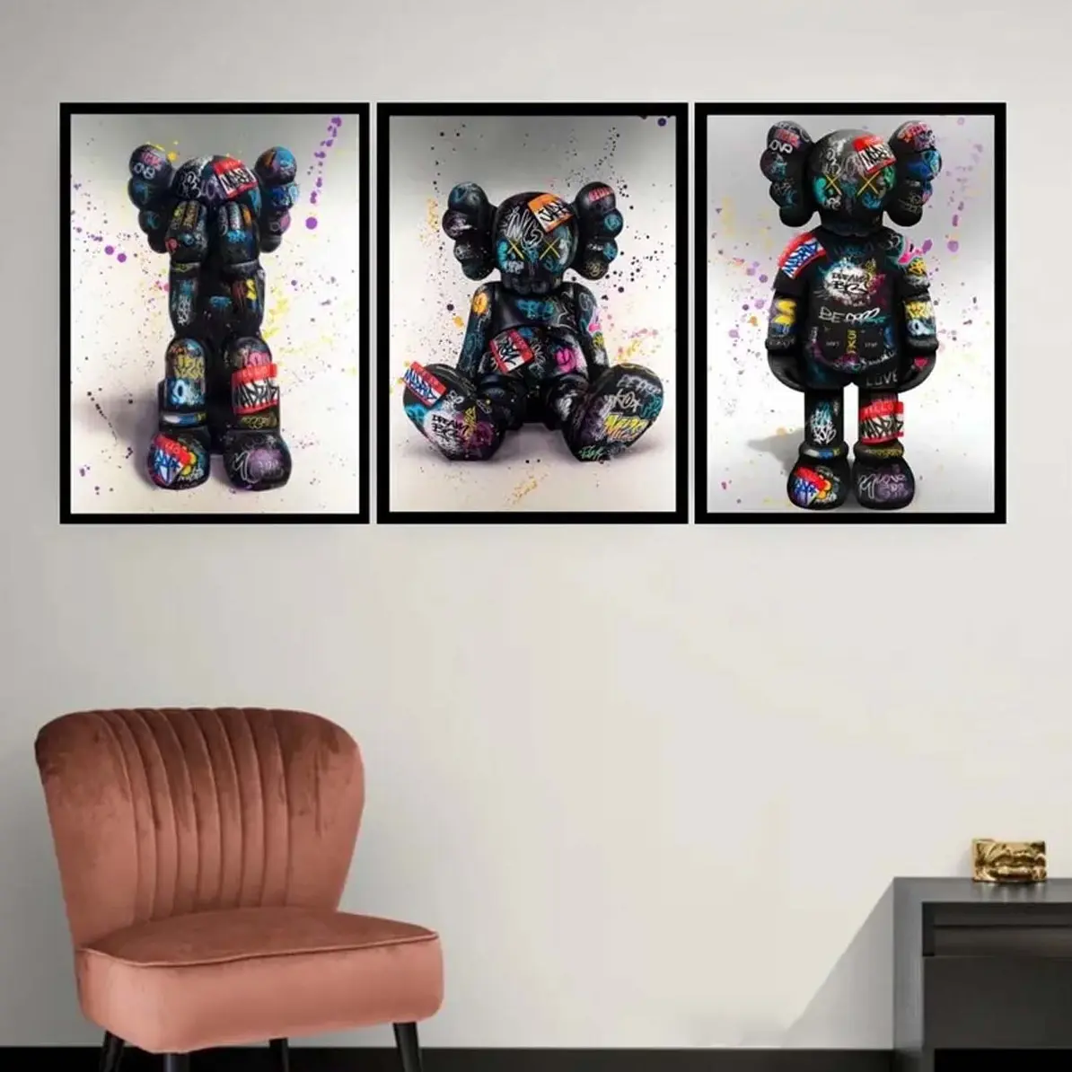 SET 3 Figures KAWS Premium Painting Art Graffiti Decor Poster Unframed HD Print Home Office Decor Unique Trendy Christmas Gift