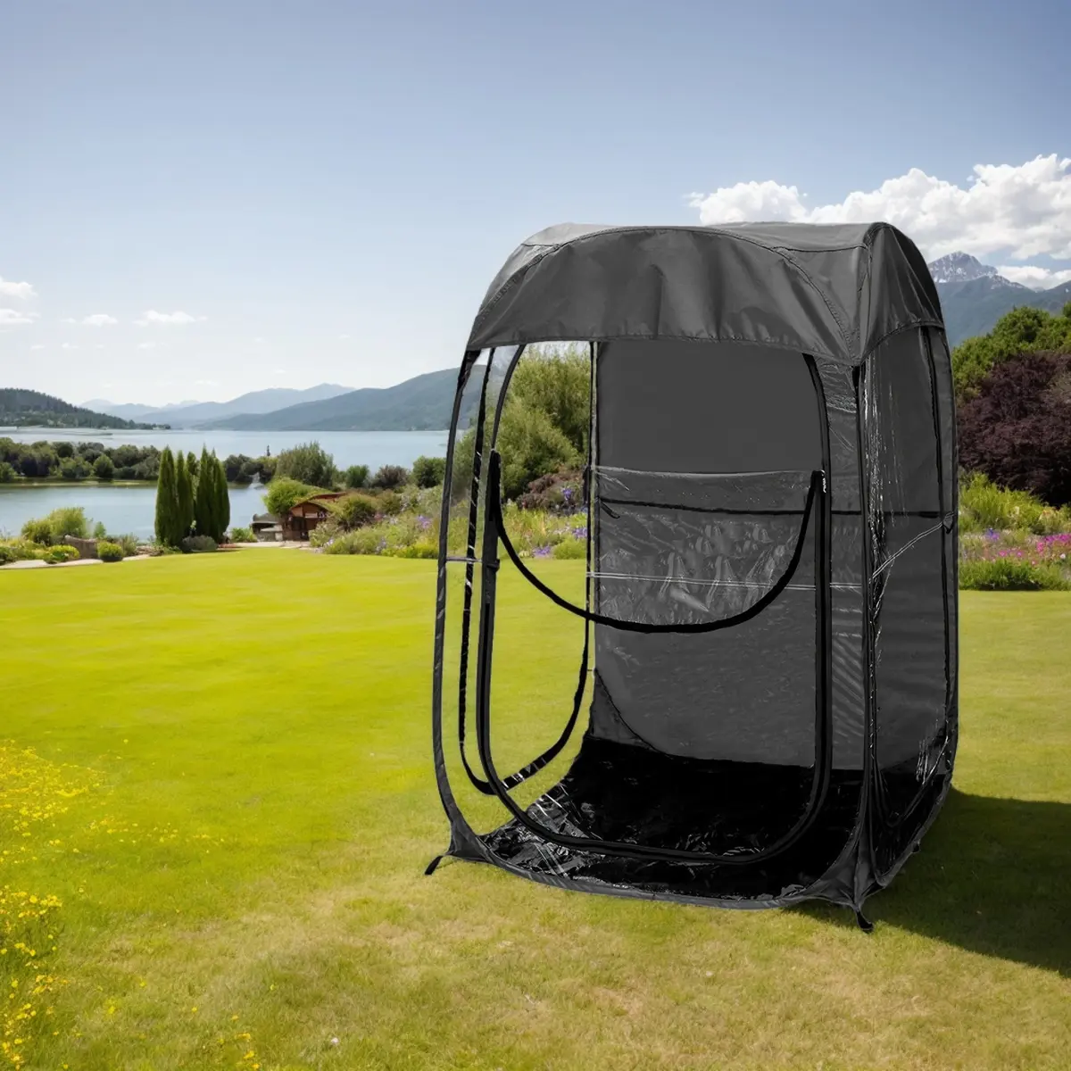 Portable Pop Up Sports Tent, Ideal Shelter for Outdoor Sports Events, Fishing and Camping, Protection from Cold Wind and Rain, Black