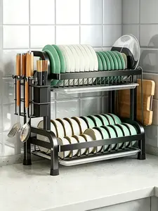 Popularity: Double-layer design, multifunctional kitchen rack that is rust-resistant, space-saving, and detachable. The large-capacity draining rack can hold dishes, cups, cutlery, and other tableware. Ideal for kitchen countertops, homes, apartments, dor