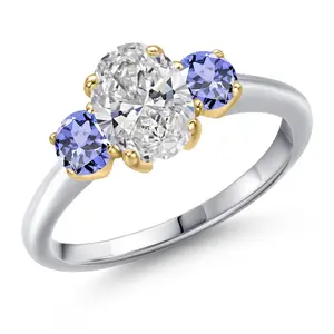 Gem Stone King 1.60cttw 10K White Gold IGI Certified Lab Grown Diamond and Blue Tanzanite 3-Stone Engagement Ring For Women | Center 1.00 Ct Diamond | D-E Color | VS1-VS2 Clarity
