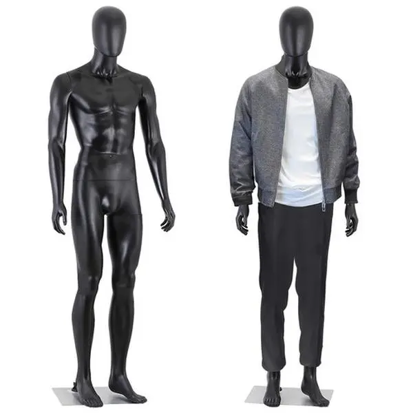 73" Black Male Mannequin, Full Body Display Model with Adjustable Metal Stand Base
