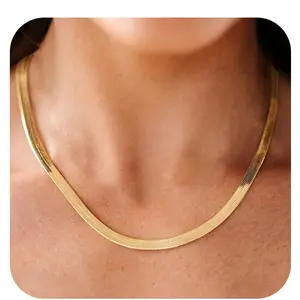 Tewiky Gold Necklaces for Women, Dainty Gold HerringboneChoker Necklace for Women Thin Layered Chunky Snake Chain Necklaces Jewvelry for Teen Gifts