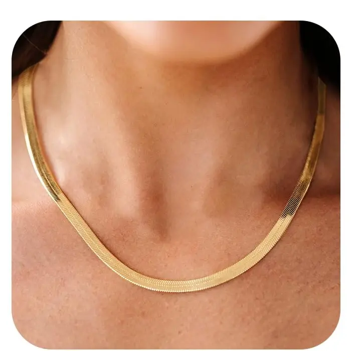 Loyalove Gold Necklaces for Women, Dainty Gold HerringboneChoker Necklace for Women Thin Layered Chunky Snake Chain Necklaces Jewvelry for Teen Gifts