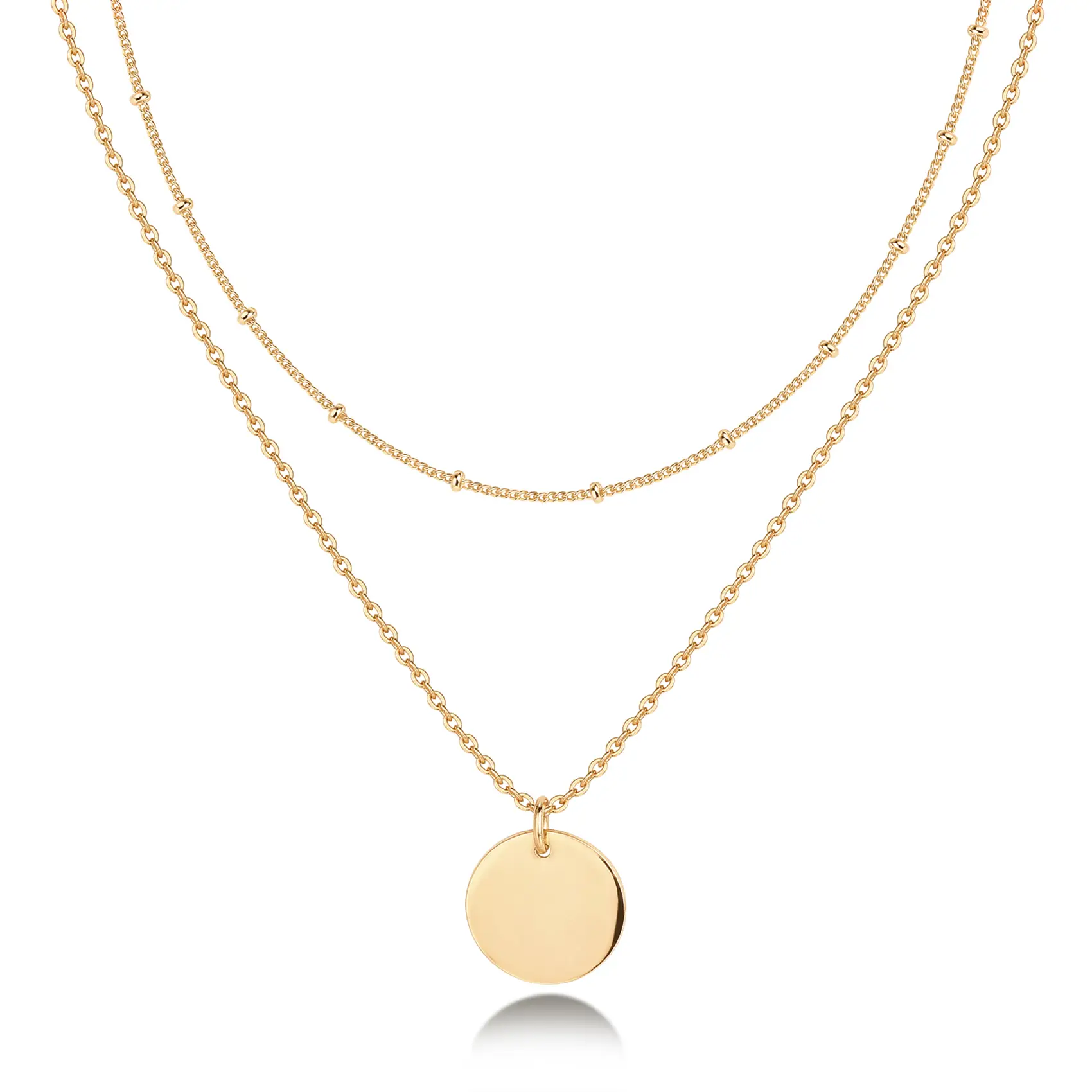 PAVOI 14K Gold Plated Women's Minimalist Layered Coin Pendant Necklace