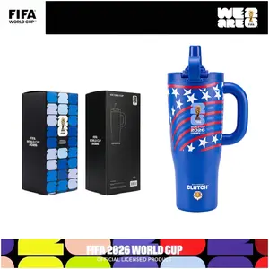 [FlFA World Cup 2026] Flat-bottomed cup with handle and straw, leak-proof lid, insulated stainless steel cup, fits most cup holders, ideal for travel, sports, and gift-giving