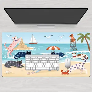 LIVEKEY Large Non-Slip Mousepad (80x40cm) - Stitched Edges  Smooth Surface Desk Mat with Cute Beach Theme Cats Design  Made for Gaming  Enhances Control Precision for Work and PC Games summervibes