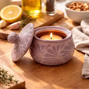 Talavera Jewelry Box With Lid (Design Plumeado) | Violet Color