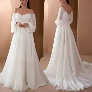 Elegant Puff Sleeve White Long Dress Women's Evening Gown 2024 Autumn Off-Shoulder Strapless Backless Floor-Length Dress