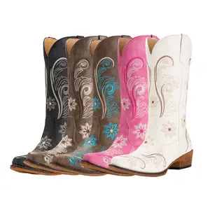 IUV Cowboy Boots For Women Mid Calf Western Boots Cowgirl Pull-On Tabs Pointy Toe Boot