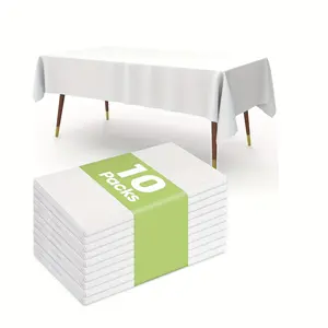 10-Piece Set of White Plastic Tablecloths Each 137.16x274.32cm, Machine-Made Rectangular Design Ideal for Weddings, Birthdays, Anniversaries & More; Elegant and Durable Event Decor