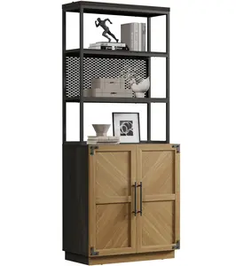 SICOTAS Book Shelf 5 Tier Bookcases - 75.3” Tall Bookshelves with Storage, Large Modern Freestanding Display Cabinet Farmhouse Book Case for Living Room, Home Office, Dining Room, Kitchen