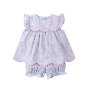 Vintage Garden Blue Floral Amelia Bloomer Set - Sweet Girls 2Pc Outfit