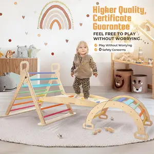 Pikler Triangle Wooden Climbing Set for Children Aged 1-3 Years, Includes Wooden Climbing Ramps & Arches, 10 in 1 Indoor Playtime Activities