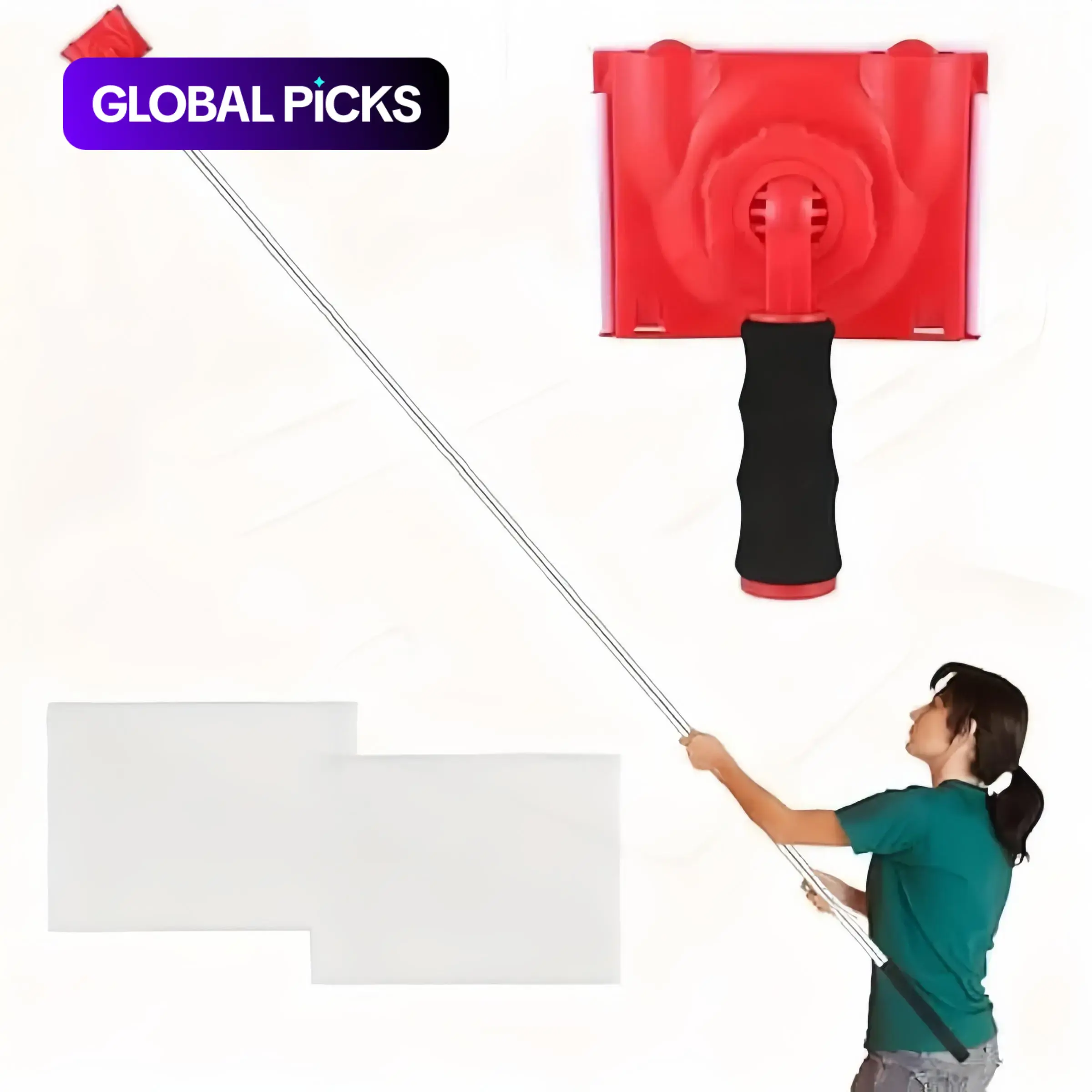 1 Set Adjustable Paint Edger Tool, 6-Segment Threaded Extension Paint Roller Pole with 2 Replacement Pads, Home Paint Supplies & Tools #GLOBAL PICKS