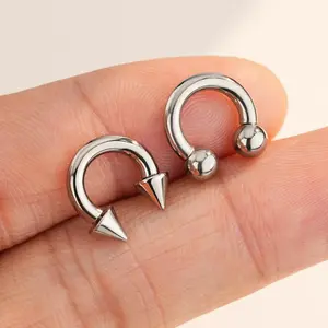OUFER BODY JEWELRY 10G Thick Bold Titanium Hypoallergenic Horseshoe Barbell, Internally Threaded with Spike/Ball Ends, Septum Piercing Ring for Daith/Rooks, Daily Wear Nose Accessory, Septum Pierced Ring