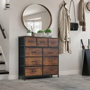 CAPHAUS Drawer Storage Tower w/ 9 Fabric Bins, Laundry Storage, Sorting Unit, Chest of Drawers, Organizer w/ P2 Board Top & Fabric Bins, Organizer Unit for Multi-purpose, Hallway, Office