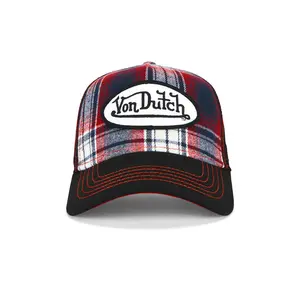 Von Dutch Plaid Trucker Hat in Team Red