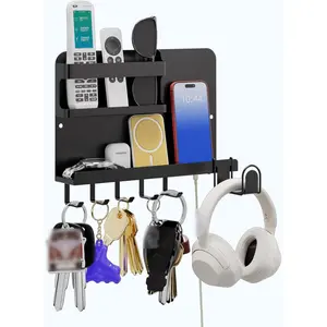 Key Holder Wall Mount,Metal Adhesive Mail and Key Organizer,key and mail holder for wall for Wallet House Accessories - Keys Hanger Rack with Shelf for RV Camper Entryway Door Home Living Room Decor