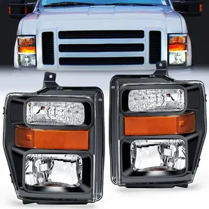 Nilight Headlight Assembly Compatible with 2008 2009 2010 Ford F250 F350 F450 Super Duty Headlamps Replacement Black Housing Amber Reflector Clear Lens Driver and Passenger Side