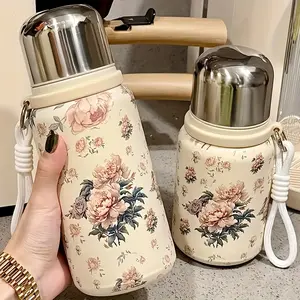 Cute High-Value Vintage Insulated Water Bottle, Stainless Steel Tumbler with Lid, Portable Travel Camping Mug, Outdoor Leisure Drinkware