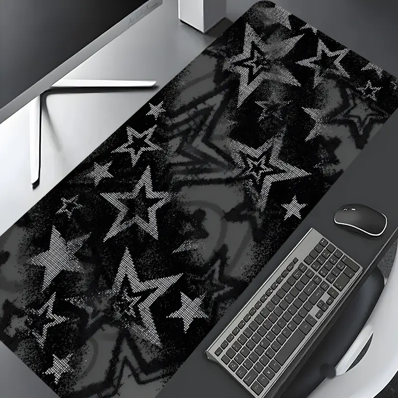 Y2K Star Design Large Gaming Mouse Pad, Vintage Black White Aesthetic Desktop Drotection Pad,Washable Rubber Pad Non-Slip Lock Edge Multi-Size Mouse Pad Suitable For Home Office,Good Gift for Family and friends, Computer Desk Accessories