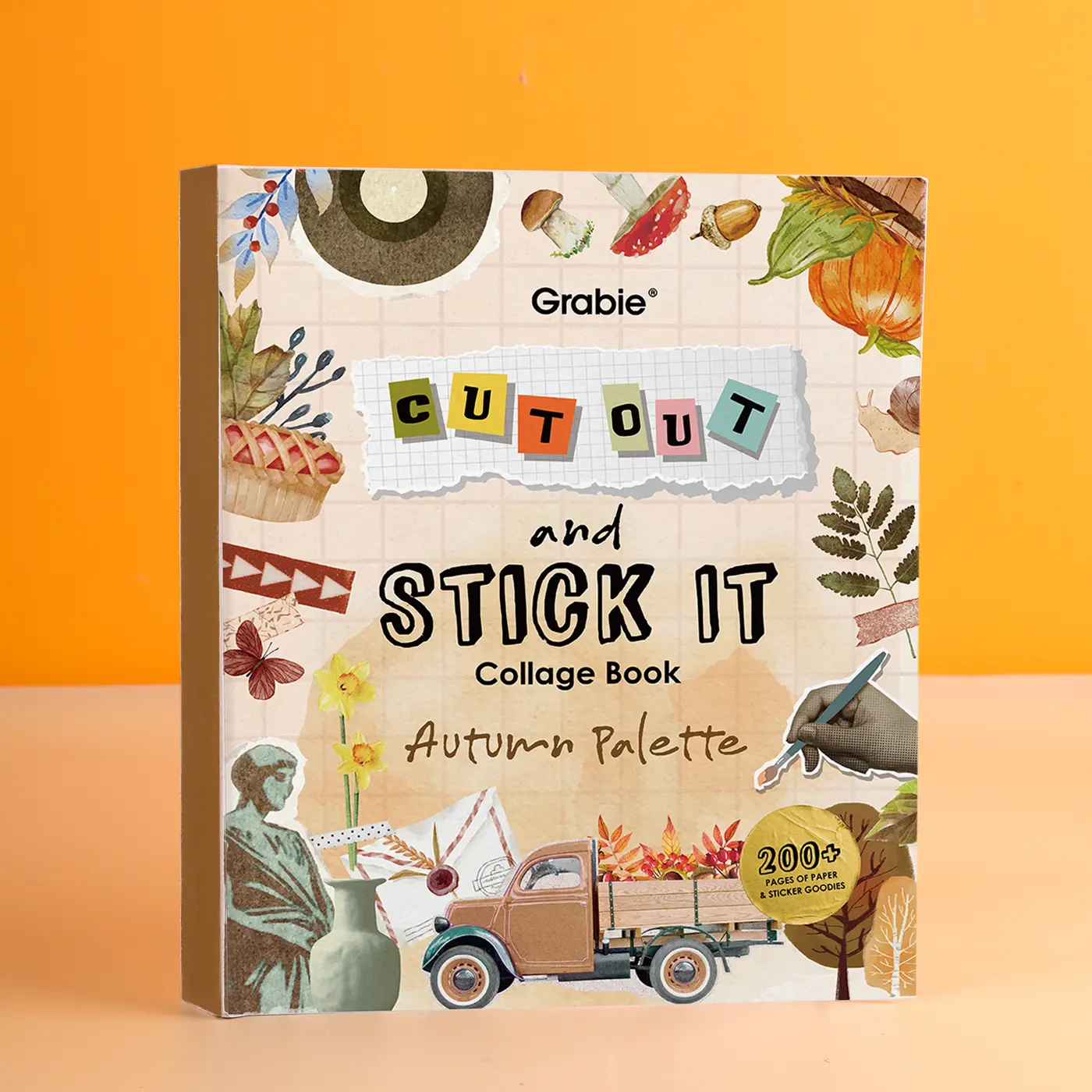 Grabie Autumn Palette Collage Activity Book - 200+ Pages, Vellum & Kraft Sumptuous Papers, Color Book, Scrapbook Supplies, Customizable Envelopes & Pockets, Seasonal Delight, Kids Arts & Crafts, Back to School Class Reward Gift