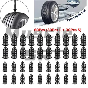 60Pcs Tire Repair Screws Plugs, Self-service Tyre Repair Vacuum Rubber Nails Kit for Car/Motorcycle/Truck/Tractor Puncture Fast Tyre Repair Supplies Tire Patch