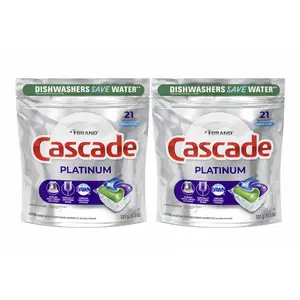 (2 Pack) Cascade Platinum Dishwasher Pods, Action Pacs Dishwasher Detergent Tabs, Fresh, 21 Count