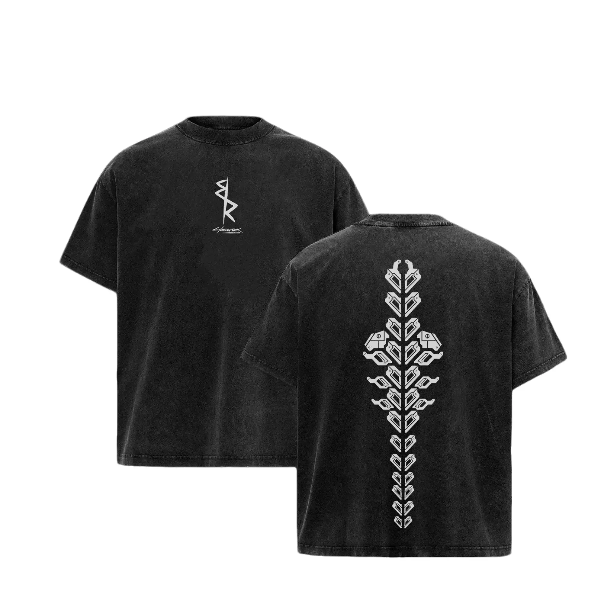 HIKISTREET Cyberpunk Edgerunners Sandevistan Graphic Tee, Acid Washed Oversized Vintage T-Shirt for Men Women. 100% Cotton Grunge Streetwear Anime Merch, David Martinez Cosplay Top, Retro Y2K Cyberpunk Aesthetic Clothes, Heavyweight Casual Shirt.