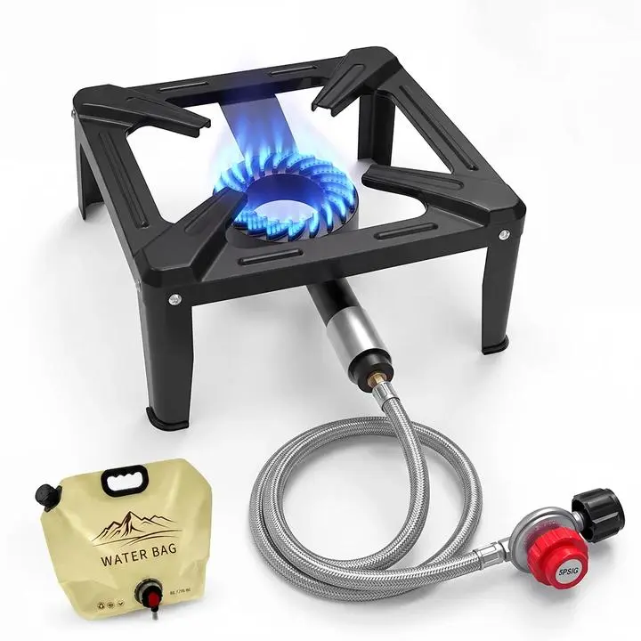 BESTFIRE 120K/60KBTU High-Pressure Propane Burner 16"&12" Single Gas Stove Options  4.1ft Adjustable Hose &0-20 PSI Regulator,   Water Bag with 12" – for Camping Backyard Outdoor Cooking turkey frying picnic cooker patio home brewing seafood boil