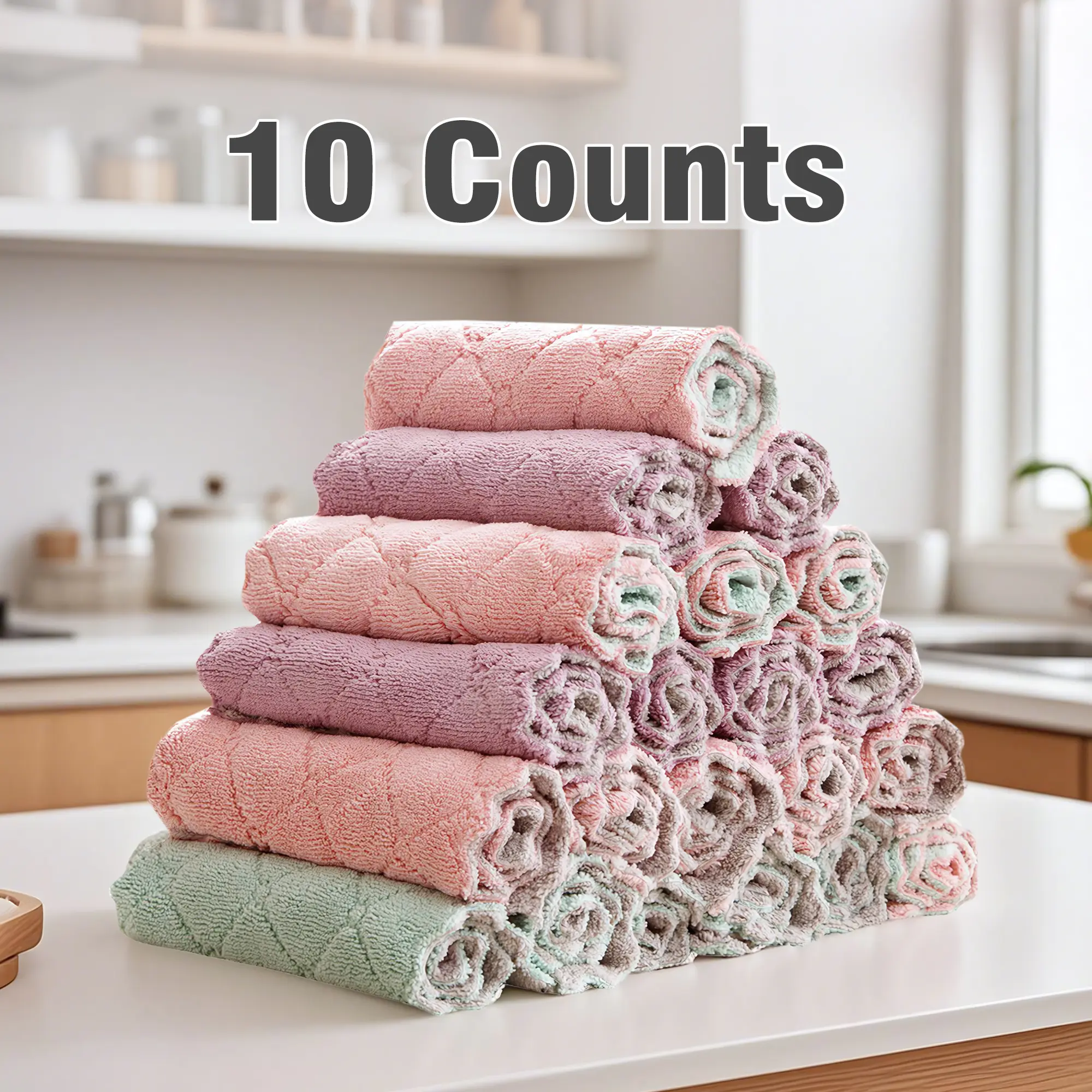 10 Counts Cleaning Cloth for Kitchen, Microfiber Premium Fabric Cloths, Double-Sided Dish Cleaning Cloths, Reusable Multi-function Home Cleaning Cloth, Random Colors