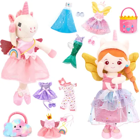 hahaland Preschool Ballerina Unicorn Plush Toy - Extra Soft Fluffy Cute Stuffed Animal with 3-Set Clothes & Rainbow Cloud Plush Bag, Kids Toys for 2-4,6 Year Olds, Confidence-Boosting Cool Gifts for Kids (Dance Recital, Graduation)