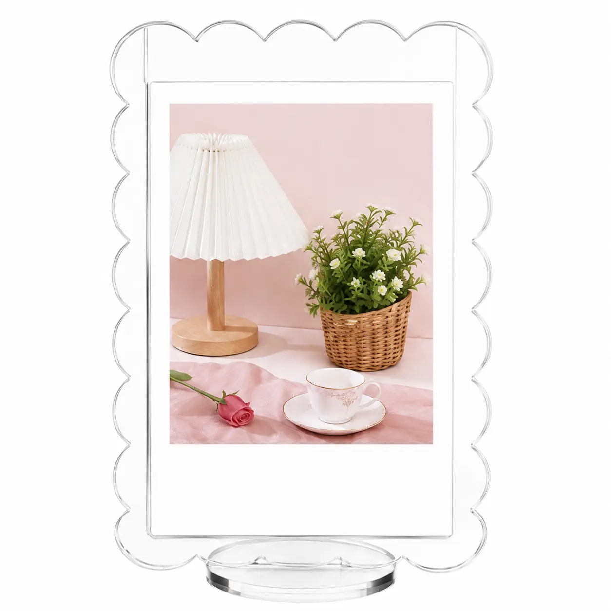 5 Pack Acrylic Fridge Magnetic Frame Scalloped, Double Sided Polaroid Frame, Magnet Picture Frames for Fridge suit Fujifilm Instax Mini, Frames for Fridge/Locker, Colorful Set