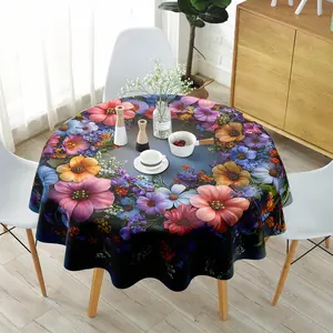 Modern Polyester Abstract Tablecloth, Wreath Pattern Round Tablecloth, Machine Knitted, Suitable for Restaurant, Coffee Table, Kitchen Accessories, Home Decor