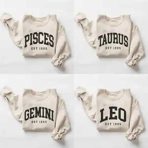 (LEAVE A NOTE OR DM SHOP) Custom Zodiac Sweatshirt with Est Year - Sand Color, Cute Horoscope Astrology Graphic Sweatshirt, Unisex Crewneck Sweatshirt, Personalized Zodiac Energy Gift for Birthday, Star Sign Lovers