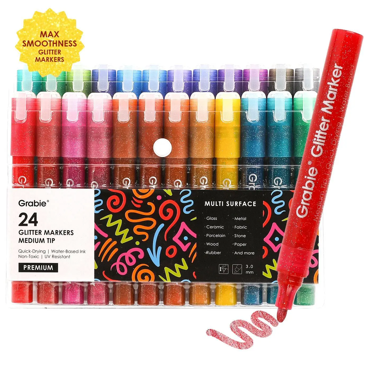 Grabie Medium Tip Iridescent Glitter Acrylic Paint Marker Set Of 24, DealsForYouDays