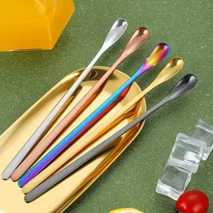 5pcs Stainless Steel Bar Spoon, Japanese Seasoning Spoon, Honey Coffee Stirring Spoon, Ice Spoon, Tea Scoop, Spoons Set
