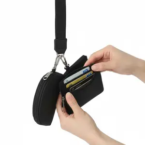 Portable Mini Zip Around Wristlet Keychain Wallet, Wristlet Keychain Wallet for Women,  Dual Pouch Coin Pocket for Sports & Outdoor Activities (Black)