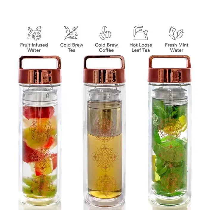 Tea-2-Go Glass Tea Tumbler - Built-in Stainless Steel  Infuser - Double Glass Wall - Travel Tumbler - BPA FREE
