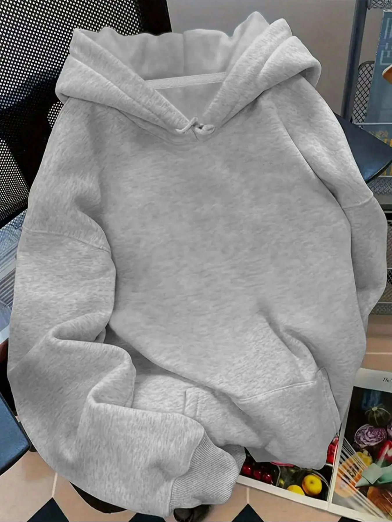 Women's Dropped Shoulder Loose Baggy Oversized Long Sleeve Hoodie, Solid Color No Print, Fashion Casual Drawstring Pocket Sweatshirt, Fall & Winter Outdoors Wear